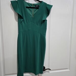 DKNY Teal Mini Dress with Ruffle Sleeves
